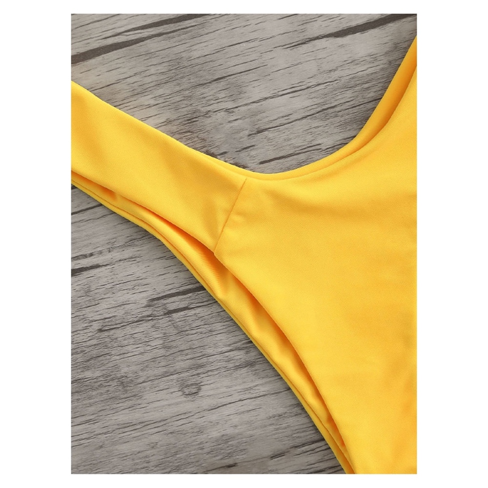 White Yellow Front Knot Bandeau High Leg Bikini - Picture 5 of 6